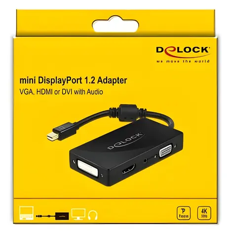 Delock Adaptér Mini DisplayPort 1.2 - VGA/HDMI černá / DVI / Audio (F) / 4K / pasivní