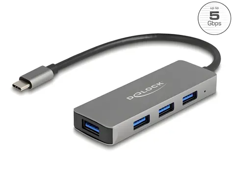 DeLock / USB Hub / 4 portový / USB-C / USB 3.2 Gen 1 / 5 Gbps / kovový