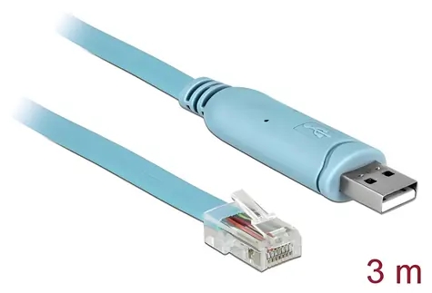 DeLock USB 2.0 Typ-A (M) na RS-232 RJ45 (M) modrá / Adaptér / 3 m / FTDI FT232RL