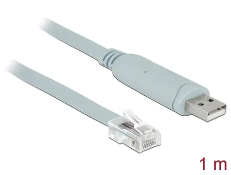 DeLock Adaptér USB 2.0 Typ-A (M) - RS-232 RJ45 (M) 1m šedá / Redukce / FTDI FT232RL / Cisco konzole / Plug & Play