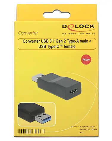 DeLock USB-A na USB-C černá / Adaptér / USB 3.1 Gen 2 / 10 Gbps