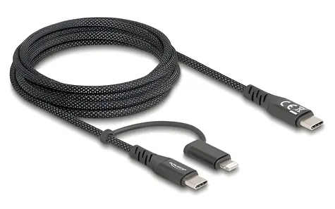 DeLock 2v1 USB-C (M) - USB-C & Lightning (M) 2m černá / Kabel / USB 2.0 / MFi / Fast Charge / 60W
