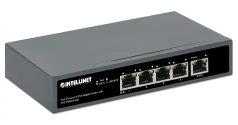 Intellinet Switch 5-port Gigabit High PoE / 4x PoE 802.3bt / 65W / PD uplink / montáž na zeď
