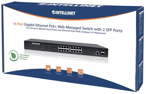 Intellinet Switch 16x GE PoE+ Web-Managed 2 SFP-Ports / Switch / 16-port / 1000 Mbps / 16x PoE+ / 2x SFP / 19
