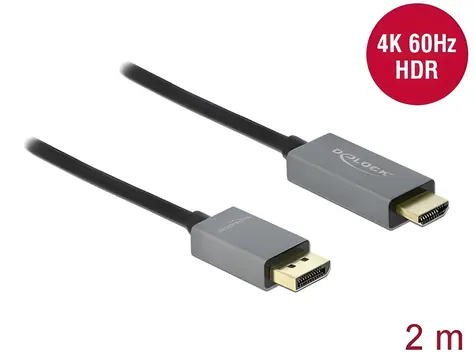 DeLock Kabel Active DisplayPort 1.4 - HDMI černá / Aktivní kabel / 4K / 60 Hz / HDR / 2 m