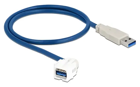 DeLock USB3.0 A samice > USB3.0 A samec bílá / Keystone modul / úhlový 250° / plochý kabel / AWG 30/24