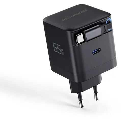 RealPower GaN 65W černá / Nabíječka / 2x USB-C / 65W / PD
