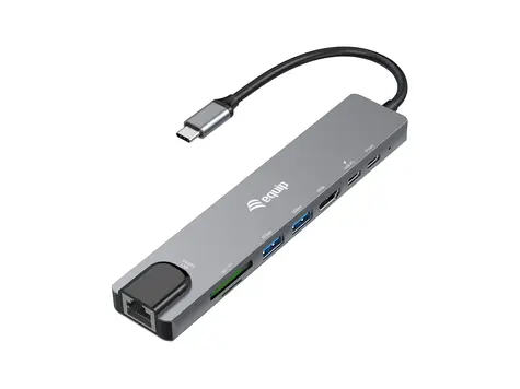 Equip 133497 / USB-C hub 8v1 / HDMI 4K 30Hz / Gigabit Ethernet / 2x USB-A / USB-C PD 100W / MicroSD / 0,25 m