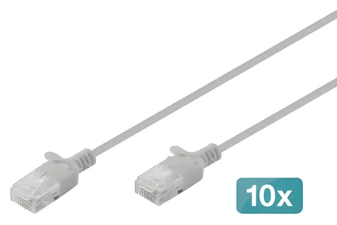 Digitus CAT6 U/UTP Slim 0,3m šedá / Patch kabel / RJ-45 / 250 MHz / 10 ks