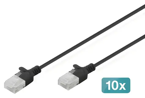 Digitus CAT 6 U-UTP Slim černá 2 m / Patchkabel / AWG 32/7 / 250 MHz / PoE / LSZH / 10 ks