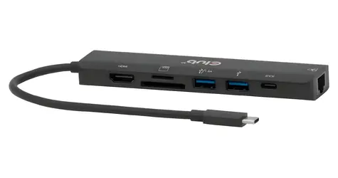 CLUB3D CSV-2553 černá / USB-C hub 7v1 / HDMI 4K 60Hz / 2x USB-A / USB-C PD 100W / Gigabit LAN / SD/microSD