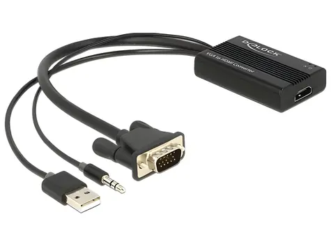 DeLock Adaptér VGA na HDMI / audio / USB napájení / Full HD 1920×1080 / černá