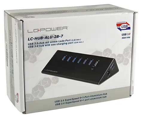 LC-Power LC-HUB-ALU-7B / USB hub / 6x USB 3.0 / nabíjecí port 2,4 A / hliníkový