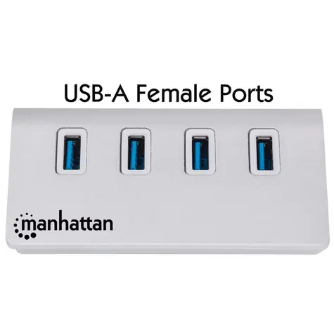 Manhattan bílá / USB hub / 4 porty / USB 3.0 5 Gbps / hliníkové tělo / Bus Power