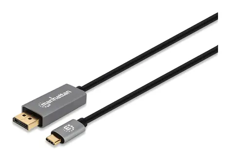 Manhattan / Redukce / USB-C na DisplayPort 1.4 / 3 m / max. 7680 x 4320 px / černá, stříbrná