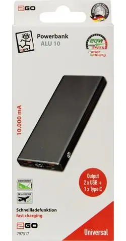 2GO 10000mAh černá / Powerbanka / Power Delivery 42,5W / Displej / 2x USB-C / 2x USB-A