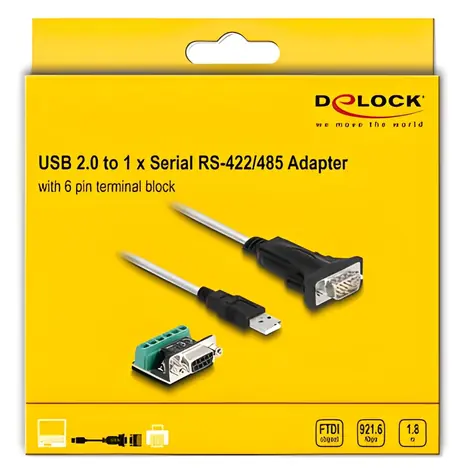 DeLock USB 2.0 Type-A černá / Adaptér RS-422/485 / 1× DB-9 / 1,8 m / FTDI FT232RL