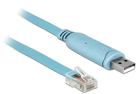 DeLock USB 2.0 Typ-A > RS-232 RJ45 modrá / Konzolový kabel / 2 m / FTDI FT232RL