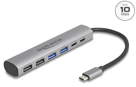 DeLock USB hub 6portový šedá / USB hub / 4× USB-A / 2× USB-C / USB 3.2 Gen 1