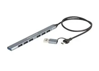 DeLock 7portový slim USB hub / USB hub / USB-C + USB-A / 1× USB 3.2 Gen 1 / 6× USB 2.0
