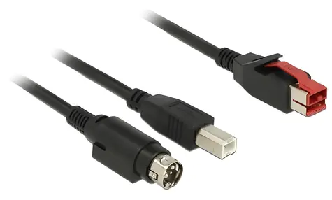 DeLock PoweredUSB 24 V černý / Kabel / USB-B + Hosiden Mini-DIN 3-pin / USB 2.0 / 3 m