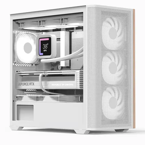 AeroCool D301A-G-WT-V2 bílá, dřevo / PC skříň / Mini Tower / Micro ATX / 2x USB-A 3.2 / USB-C / bez zdroje