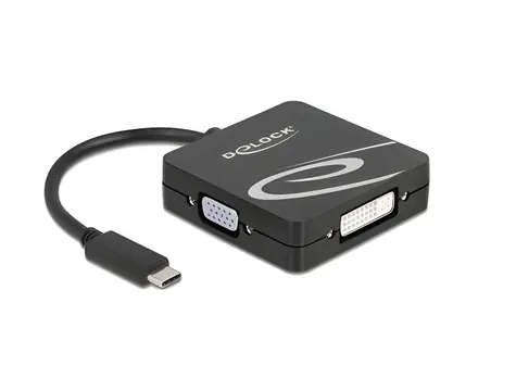 DeLock Adaptér USB-C na VGA+DVI+HDMI+DP černá / Redukce / 3840×2160 / DisplayPort 1.2