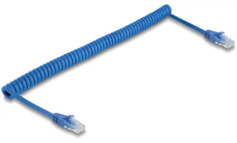 Delock spirálový kabel RJ45 modrá / Síťový kabel / Cat6 U/UTP / 1 Gbps / 1,3–3,3 m