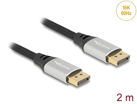 DeLock DisplayPort stříbrná / Video kabel / DisplayPort 2.1 / 16K 60Hz / 2m / opletený