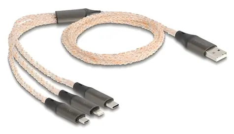 DeLock nabíjecí kabel 3v1 RGB / Nabíjecí kabel / USB-A na USB-C, Micro-USB B, Lightning / 1,2 m / USB 2.0