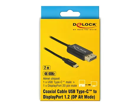 DeLock USB Type-C - DisplayPort 2m černá / Kabel / DP Alt Mód / 4K / 60 Hz / koaxiální