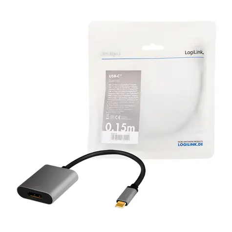LogiLink USB-C na DisplayPort černá / Adaptér / USB 3.2 Gen1 / 4K 120 Hz / 0,15 m