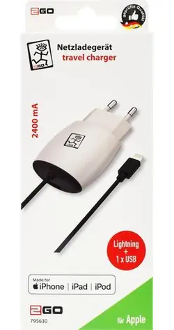 2GO bílá / Síťová nabíječka / Lightning + USB-A / 12W / MFI certifikovaný kabel