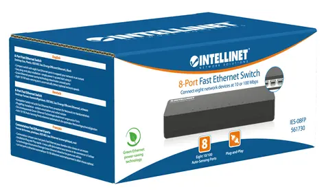 Intellinet 561730 černá / Switch / 8-port / 100 Mbps / Desktop / bez ventilátoru