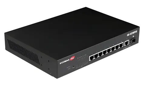 Edimax GS-5210PLG / 10-port Managed Switch / 10/100/1000 Mbps / 8× PoE+ (30W) / 100W budget / 1× SFP / 19