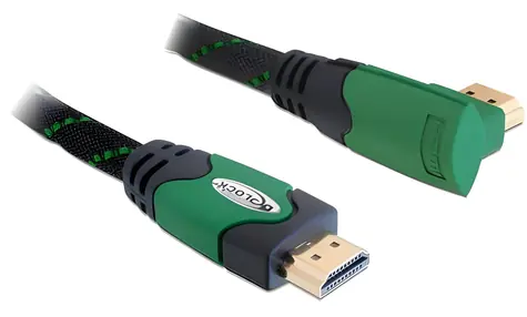 Delock HDMI A/A 90° / Kabel HDMI s Ethernetem / 3 m / 4096 x 2160 px / 10,2 Gbit/s / pozlacené konektory