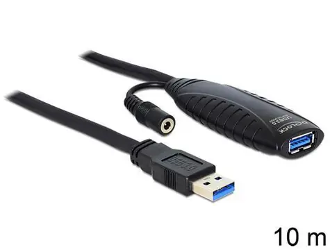 DeLock 83415 černá / Prodlužovací kabel USB / USB 3.2 Gen 1 / A samec - A samice / aktivní / 10 m