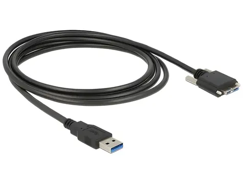 DeLock Kabel USB 3.0 A (M) - Micro-B (M) 3m černá / Kabel USB / 5 Gbit/s / šroubové uchycení