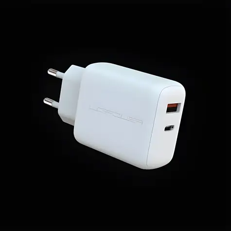 LC-Power 45W USB-C a USB-A bílá / Nabíjecí adaptér / GaN / Power Delivery 3.0 / 2 porty