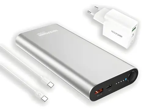 RealPower PB-20000PD Pro stříbrná / Powerbanka 20000 mAh / USB-A + USB-C / 100W PD / Set