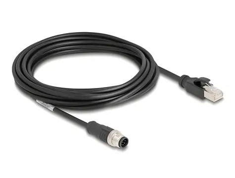 DeLock Síťový kabel M12 5m / 8 pin / kódování A / na zástrčku RJ45 / Cat5e S/FTP / PVC