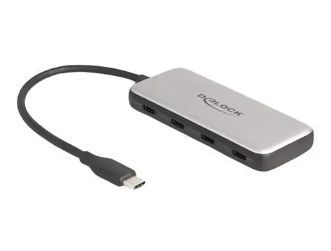 DeLock 64261 černošedá / USB hub / 4× USB-C / 10 Gbps / Power Delivery 100W