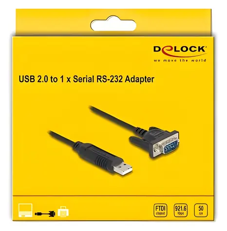 DeLock USB-A - RS-232 černá / Redukce / FTDI FT232R / 0,5 m