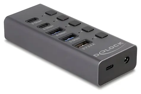 DeLock USB Hub 5 Gbps šedá / USB hub / 2× USB-A + 2× USB-C / host USB-C