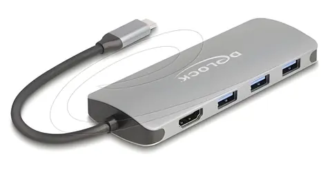 DeLock USB-C Hub 7-portový šedá / USB hub / USB 3.2 Gen 2 10 Gbps / 4K HDMI 60 Hz / USB PD 90 W