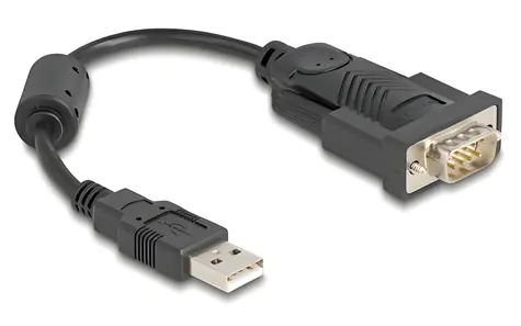 Delock USB 2.0 A - RS-232 DB9 černá / USB adaptér / 0,25 m / pozlacené kontakty / magneticky stíněný