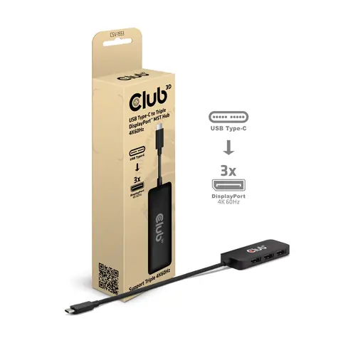 Club3D CSV-1553 černá / Hub MST / USB-C / 3x DisplayPort / 4K 60Hz
