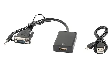Lanberg AD-0021-BK černá / Adaptér / VGA (M) + MiniJack 3,5mm (M) na HDMI (F) / 0,2m / Full HD