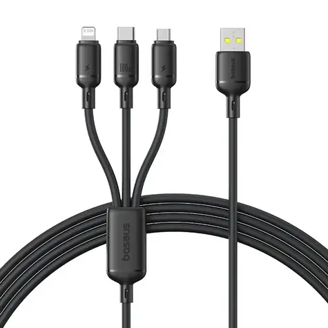 Baseus Rapid Series černá / Rychlonabíjecí kabel 3v1 / USB-A (M) - microUSB, USB-C, Lightning (M) / 100W / 1,5m