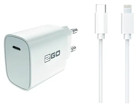 2GO bílá / Síťová nabíječka / USB-C / 20 W / PD / vč. kabelu USB-C - Lightning